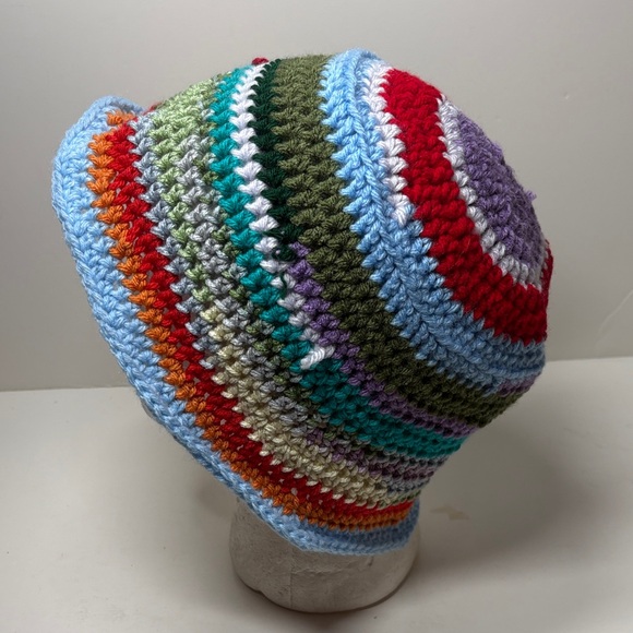 Handcrafted Multicolor Striped Crochet Bucket Hat main image 4